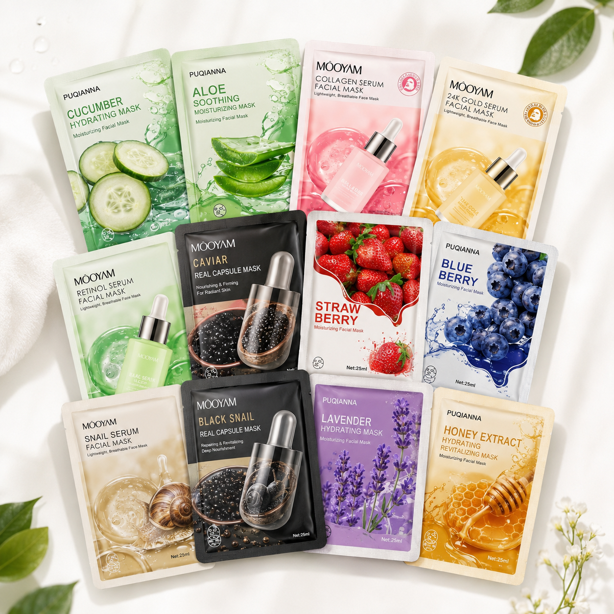 Pack Masques Peau Parfaite — Routine 30 Jours | 12 Masques Coréens