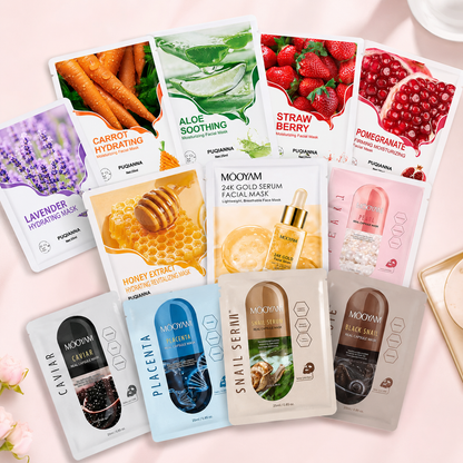 Pack Masques Peau Parfaite — Routine 30 Jours | 12 Masques Coréens
