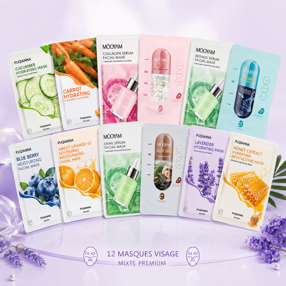 Pack Masques Peau Parfaite — Routine 30 Jours | 12 Masques Coréens
